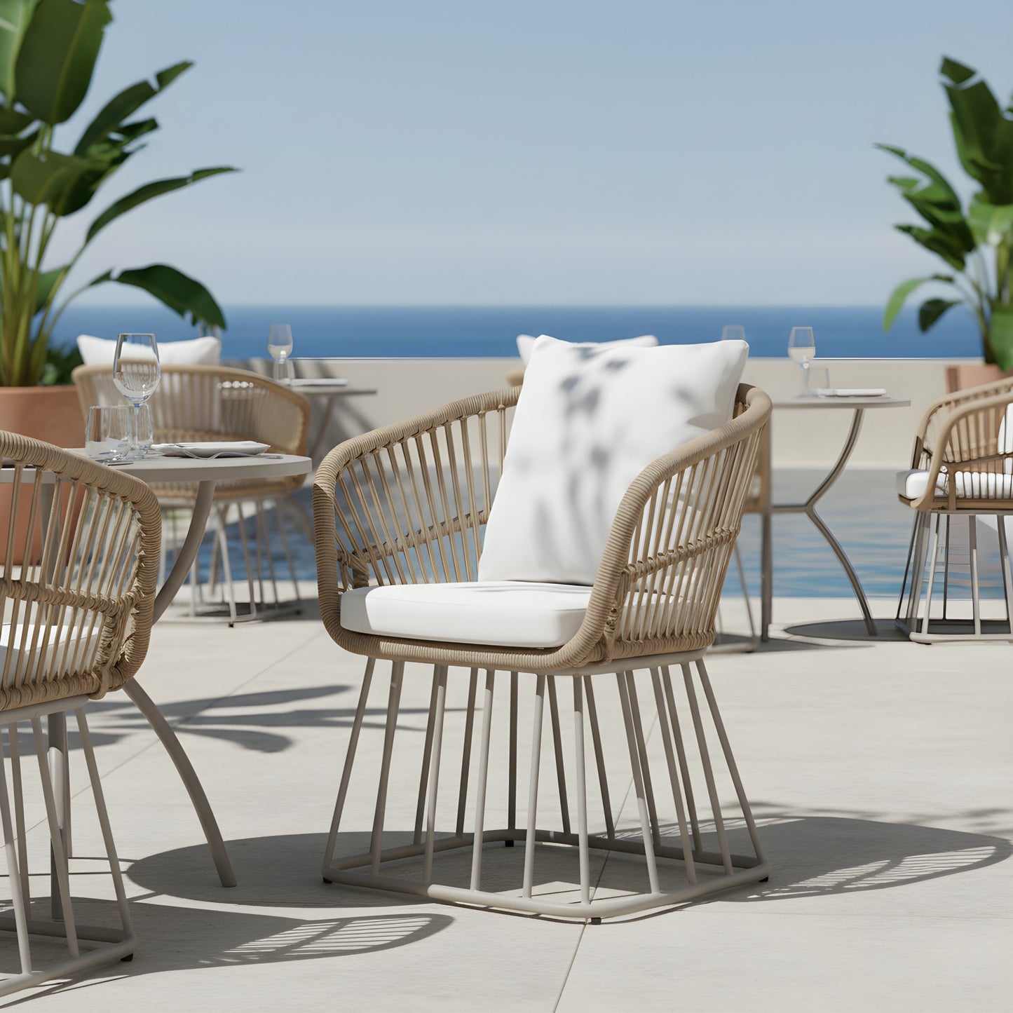 Teak Wicker Outdoor Dining Chair and Steel Frame