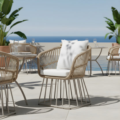 Teak Wicker Outdoor Dining Chair and Steel Frame
