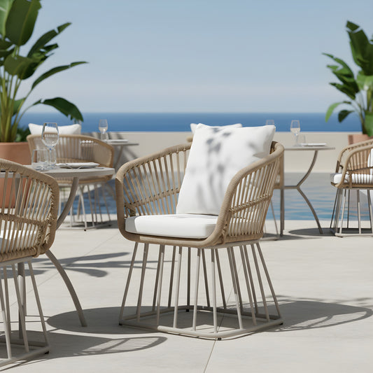 Teak Wicker Outdoor Dining Chair and Steel Frame