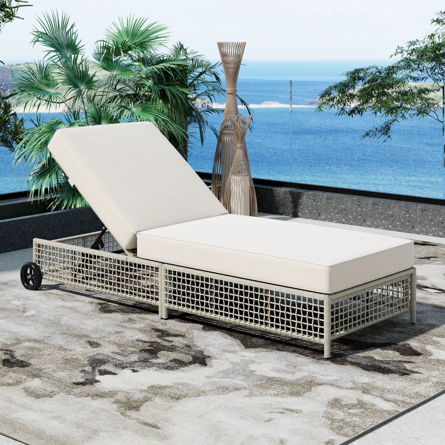 Lounge Chair With 5 Position Backrest Wheels