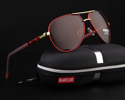 Stevvex polarized aviator sunglasses red frame with gold accents UV400 on Tampa Home & Garden Store