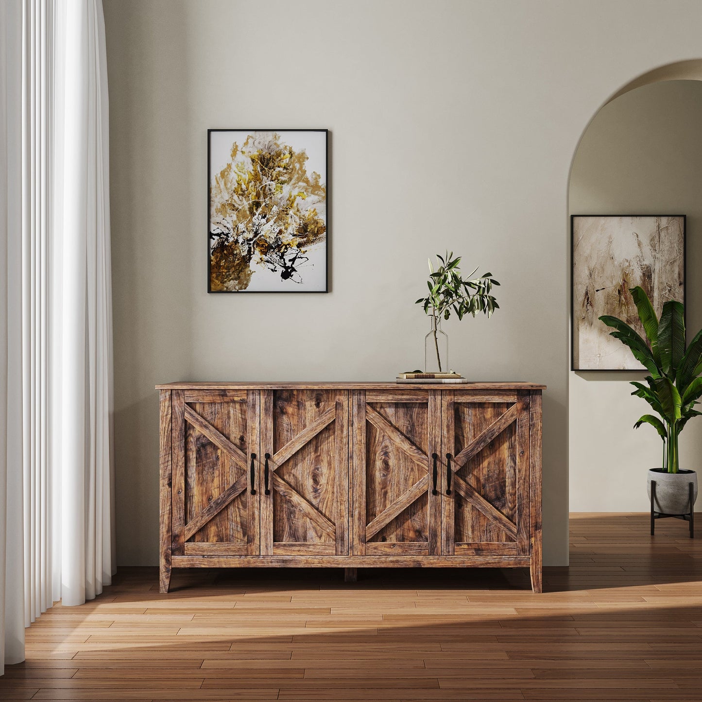 Cabinet with 4 doors and 4 open shelves standalone sideboard in rustic wood by HouseOfZazla on Tampa Home & Garden Store