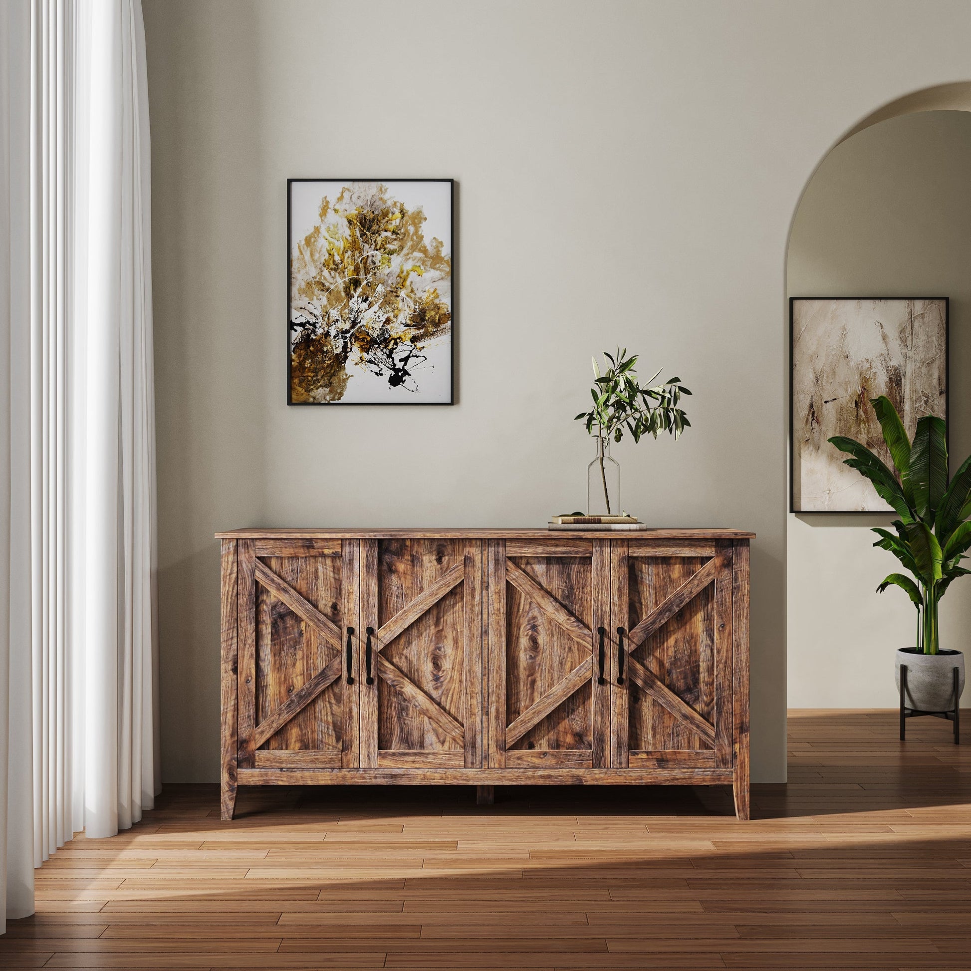 Cabinet with 4 doors and 4 open shelves standalone sideboard in rustic wood by HouseOfZazla on Tampa Home & Garden Store