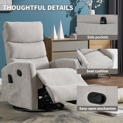 Heat Massage Manual Recliner Chair with Rocker and Swivel in gray fabric, 2 seats on Tampa Home & Garden Store