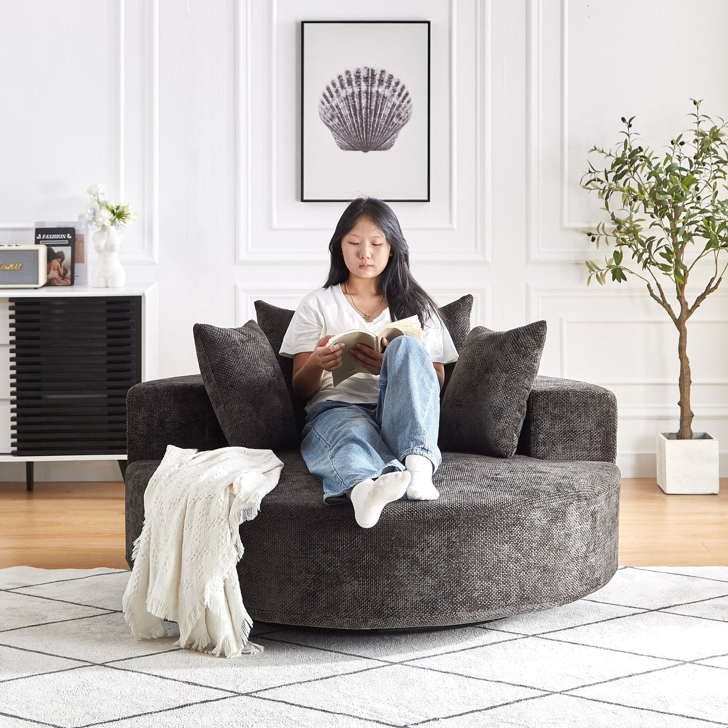 55'' Chenille Foam Single Swivel Chair in charcoal upholstery, accent furniture on Tampa Home & Garden Store