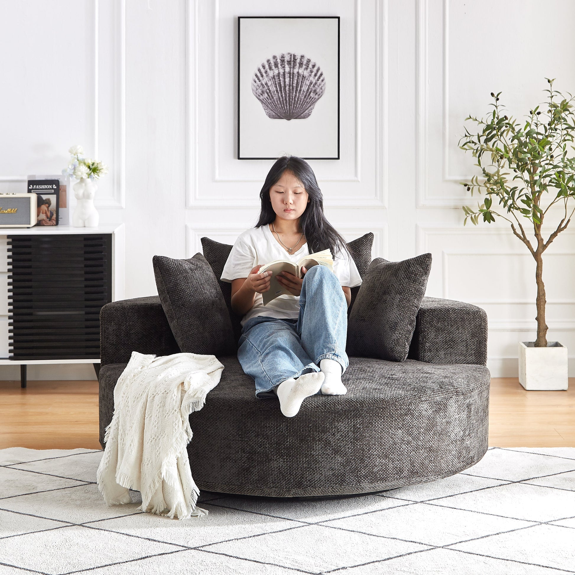 55'' Chenille Foam Single Swivel Chair in charcoal upholstery, accent furniture on Tampa Home & Garden Store