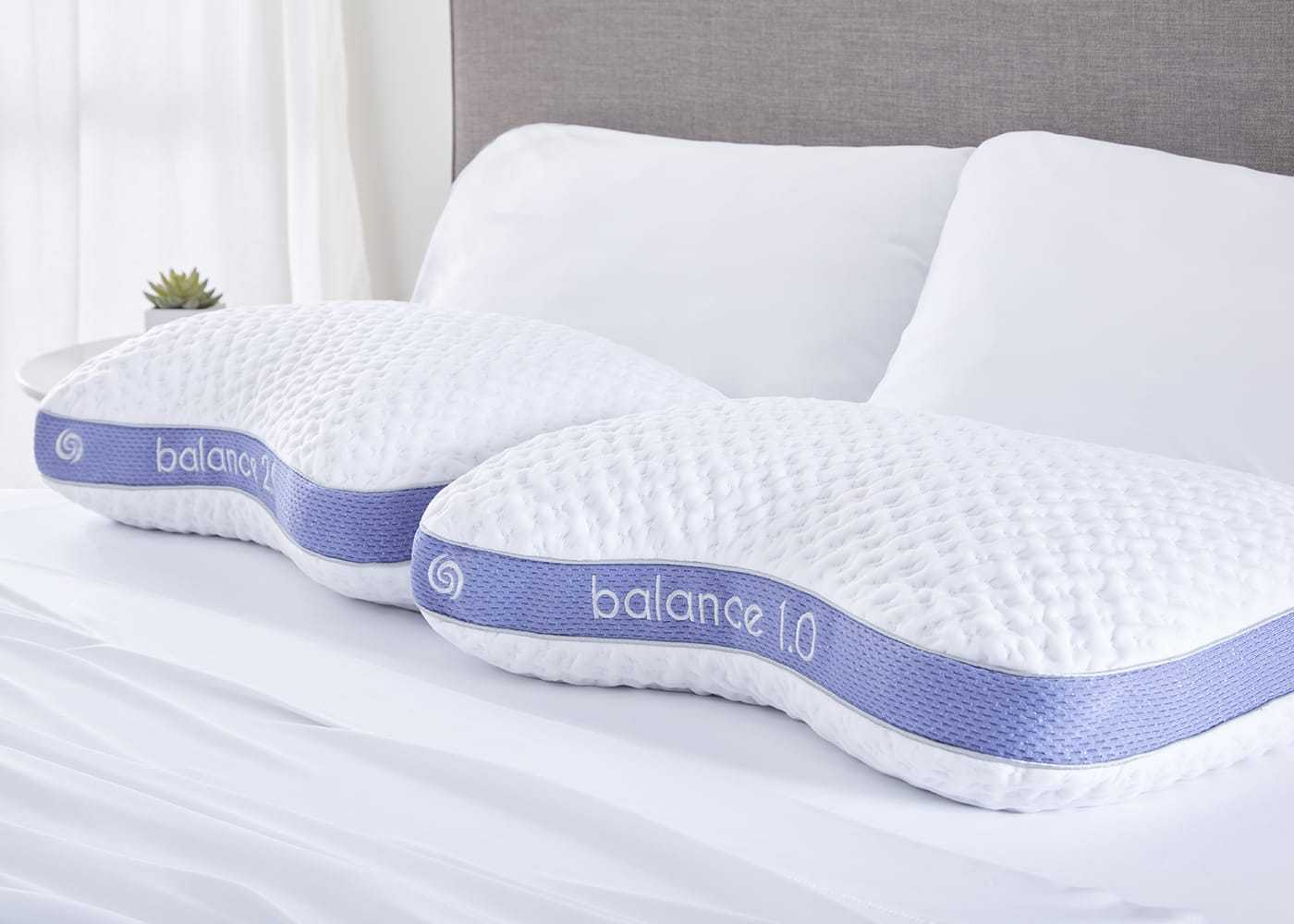 BedGear Balance Cuddle Curve Pillow Set Size 2.0, two white air-mesh pillows with lavender bands on Tampa Home & Garden Store
