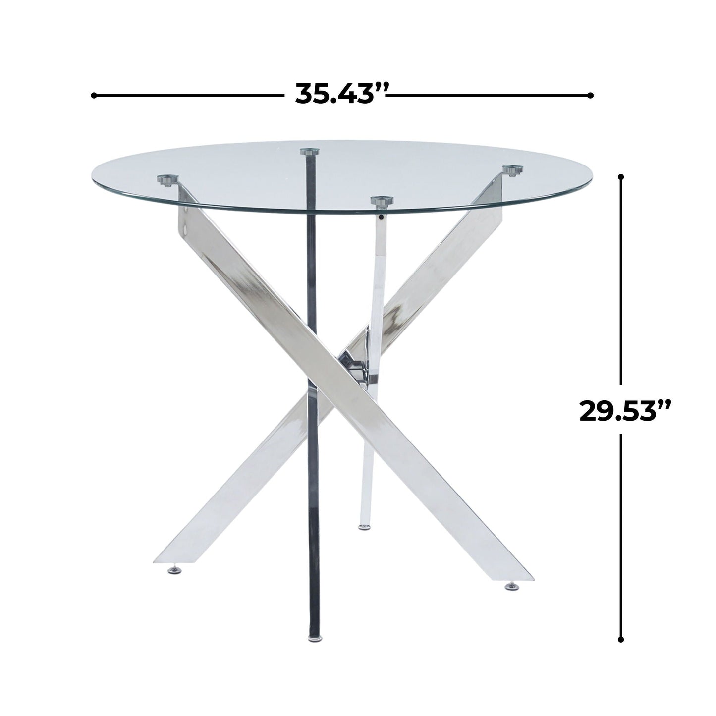 Modern Glass Dining Table with Metal Cross Legs