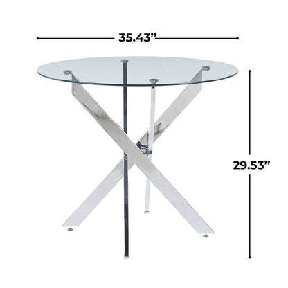 Modern Glass Dining Table with Metal Cross Legs