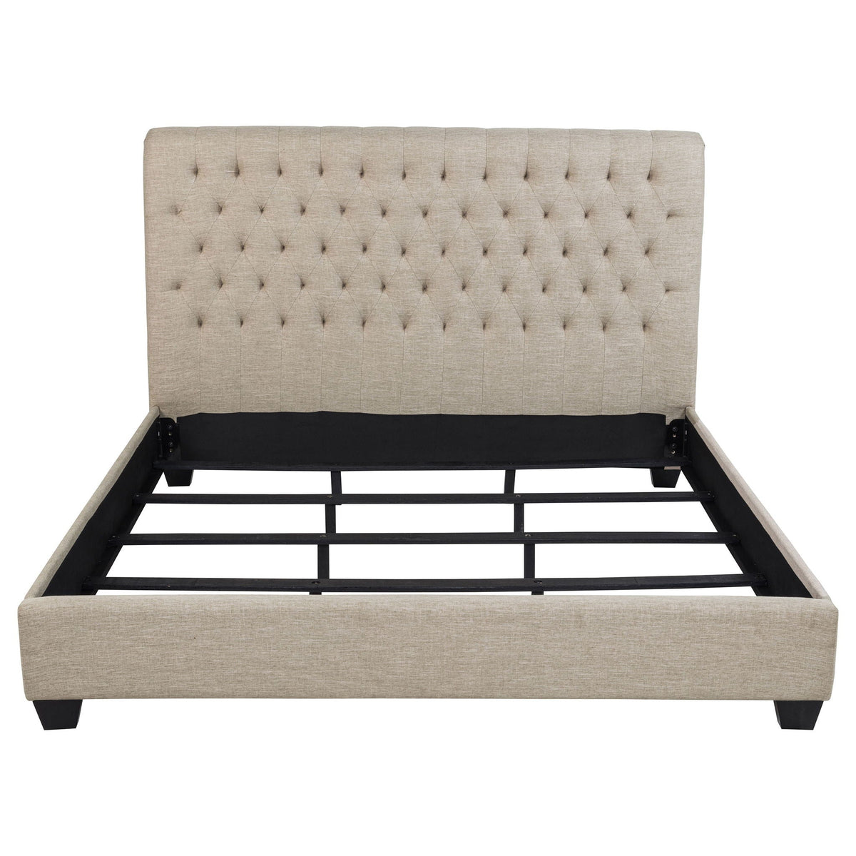 Copper Eastern King Panel Bed with tufted oatmeal upholstery HouseOfZazla on Tampa Home & Garden Store