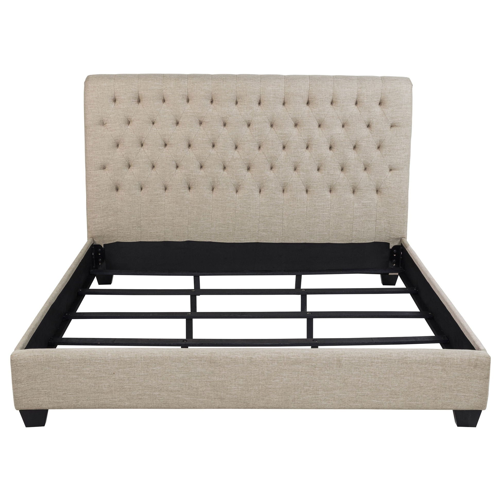 Copper Eastern King Panel Bed with tufted oatmeal upholstery HouseOfZazla on Tampa Home & Garden Store