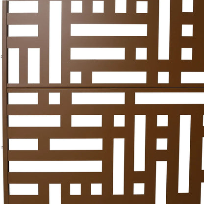 Decorative freestanding metal privacy screen with brown geometric cutouts on Tampa Home & Garden Store