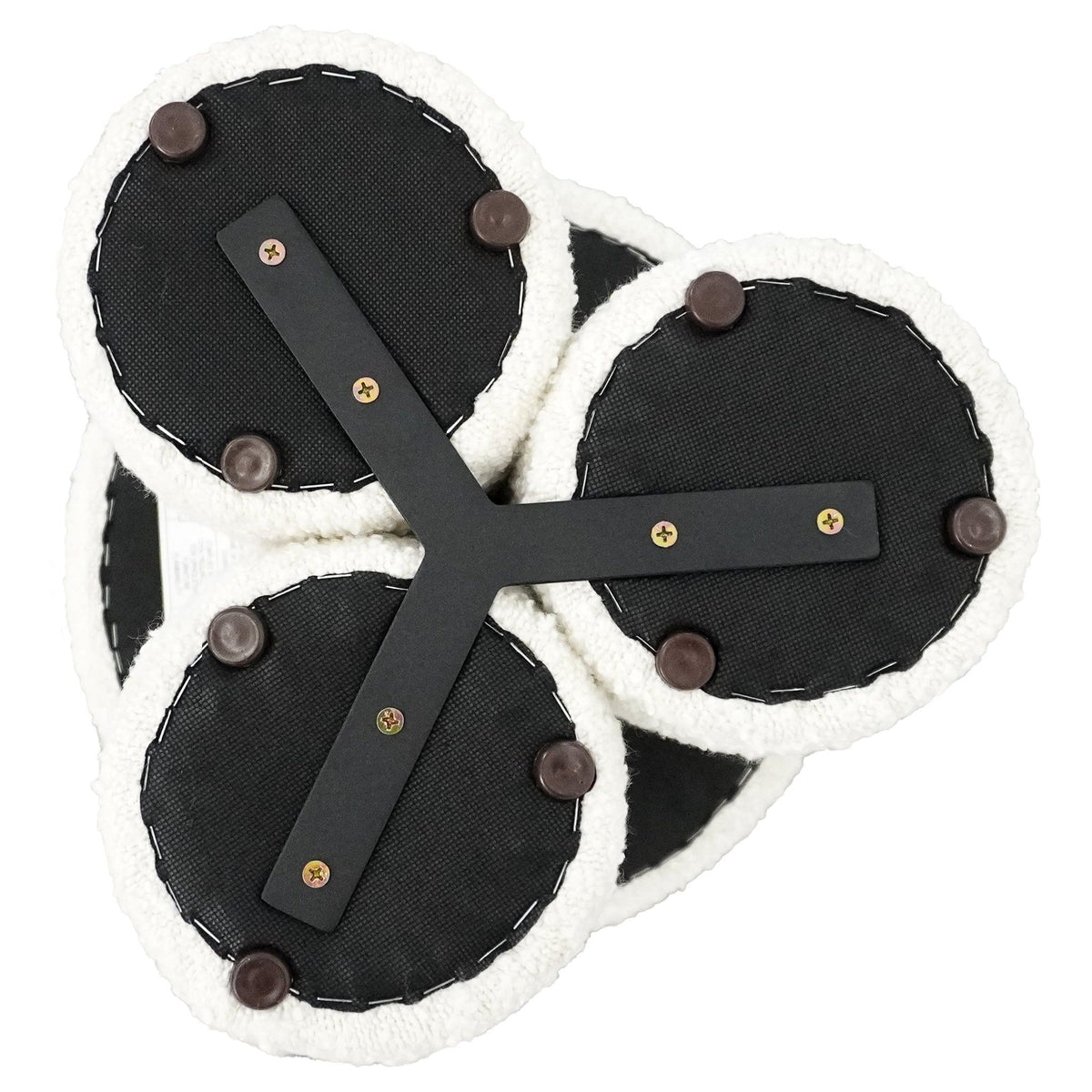 Wesley Ivory Sherpa Accent Stool by HouseOfZazla; black fabric panels, brown button studs on Tampa Home & Garden Store