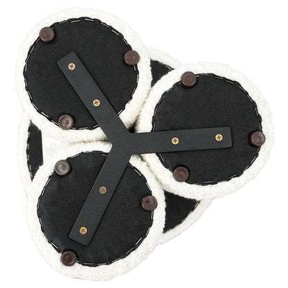 Wesley Ivory Sherpa Accent Stool by HouseOfZazla; black fabric panels, brown button studs on Tampa Home & Garden Store