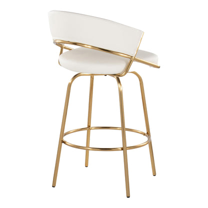 Glam fixed-height counter stools 2 white upholstery with gold frame, swivel by HouseOfZazla on Tampa Home & Garden Store