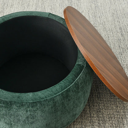 Round green velvet storage ottoman with 2-in-1 end table feature by Unique Piece Furniture on Tampa Home & Garden Store