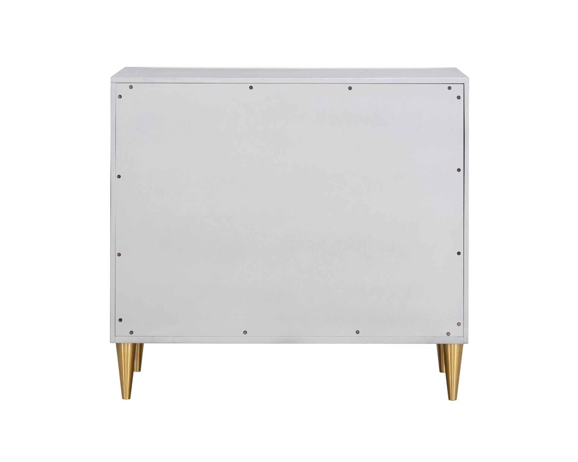 Anson Console Cabinet Silver Champagne finish metal accents and gold tapered legs accent cabinet on Tampa Home & Garden Store