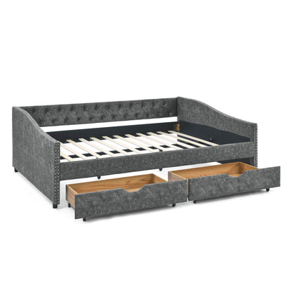 Upholstered Tufted Daybed and Storage Drawers