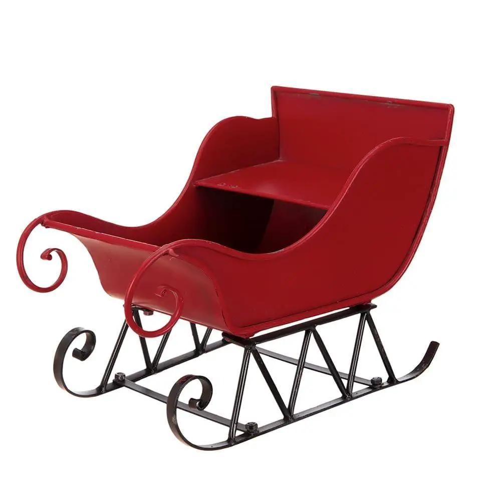 Iron Sleigh Large Christmas Santa Sleigh with distressed red finish and black metal runners on Tampa Home & Garden Store