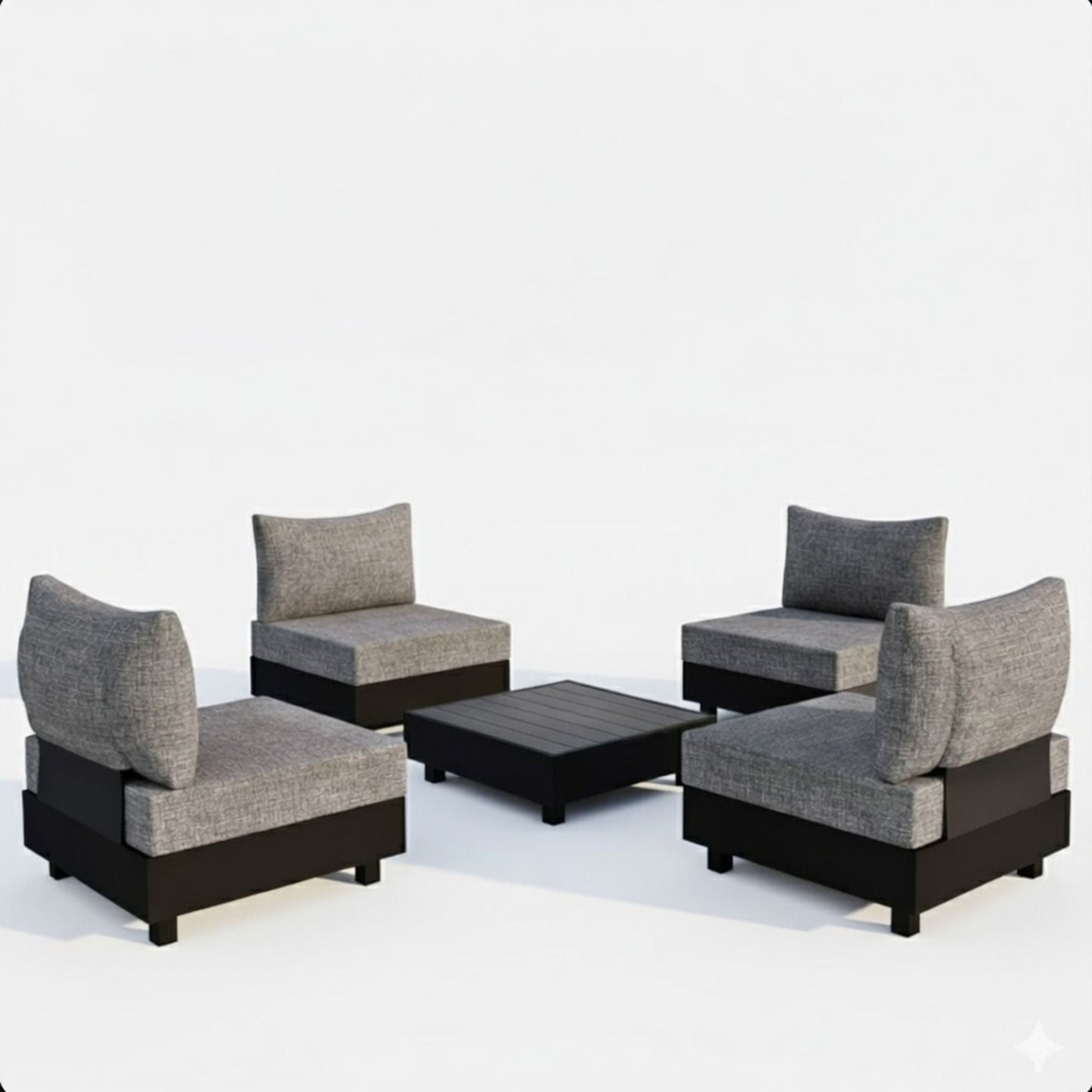 Patio sectional set with gray cushioned armless chairs and black coffee table, 5-piece on Tampa Home & Garden Store