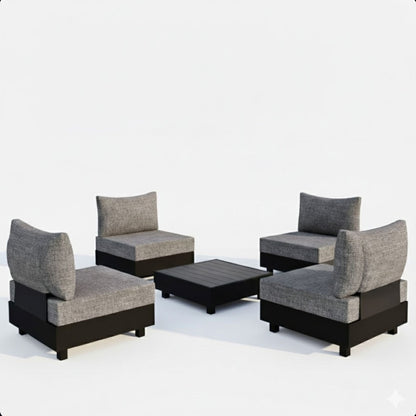 Patio sectional set with gray cushioned armless chairs and black coffee table, 5-piece on Tampa Home & Garden Store
