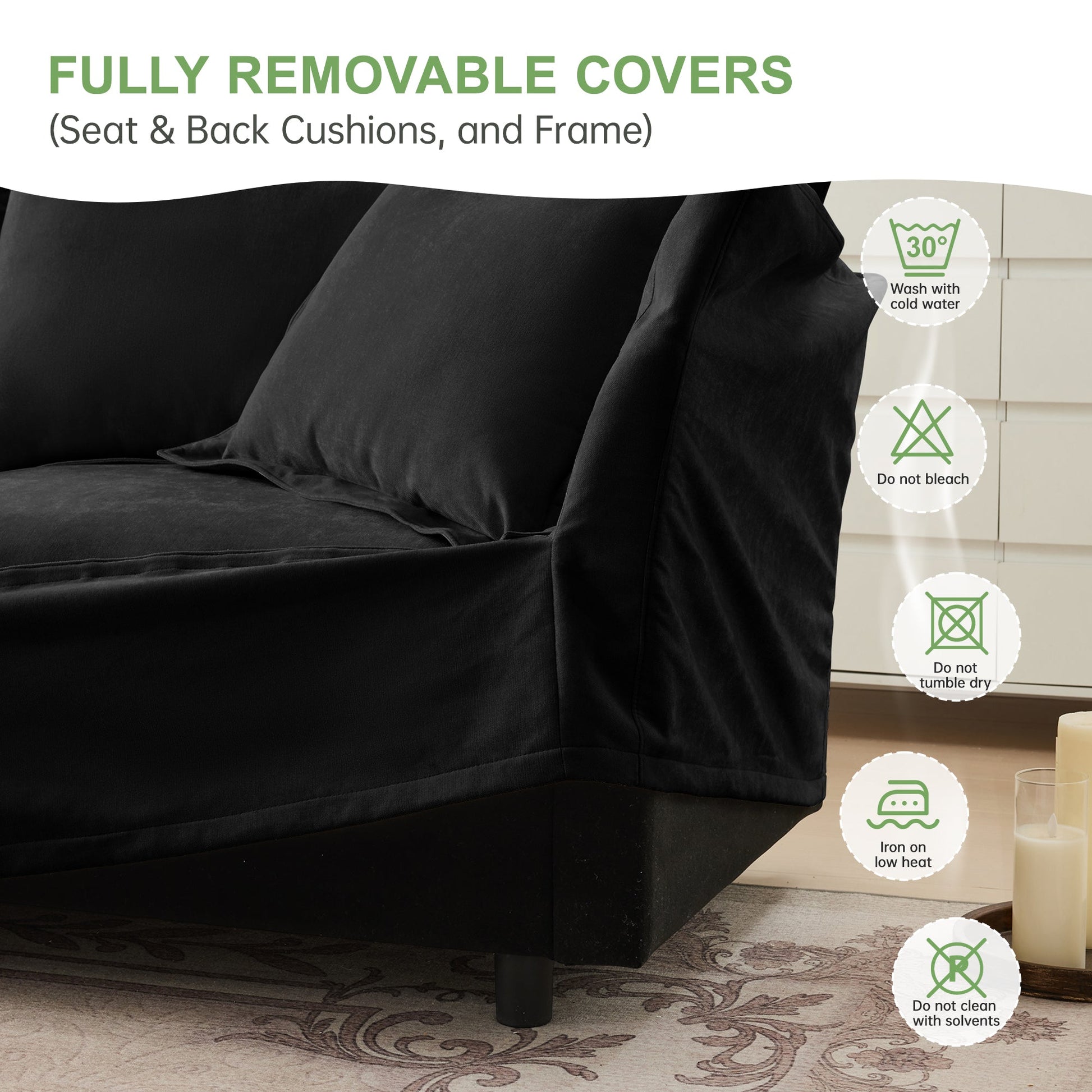 Set of 2 black slipcovered armchairs with fully removable covers by HouseOfZazla on Tampa Home & Garden Store