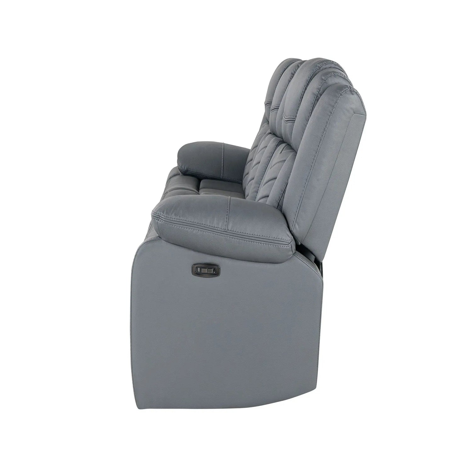 Raize gray power recliner with LED, quilted back, side control panel on Tampa Home & Garden Store