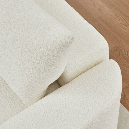 Chenille sofa ivory upholstery close-up with plush texture on wood floor by HouseOfZazla on Tampa Home & Garden Store