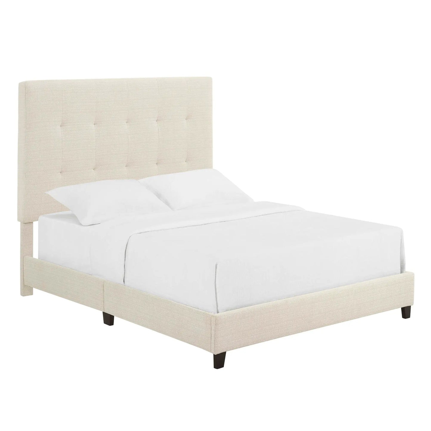 Tufted Upholstered Headboard Platform Bed beige with dark legs by Unique Piece Furniture on Tampa Home & Garden Store