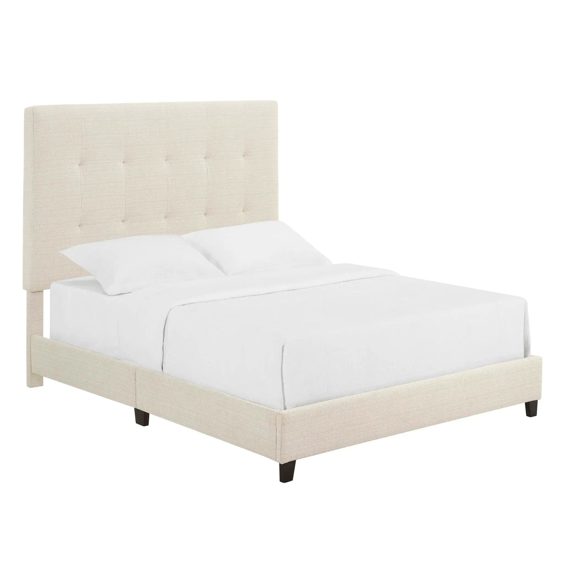 Tufted Upholstered Headboard Platform Bed beige with dark legs by Unique Piece Furniture on Tampa Home & Garden Store