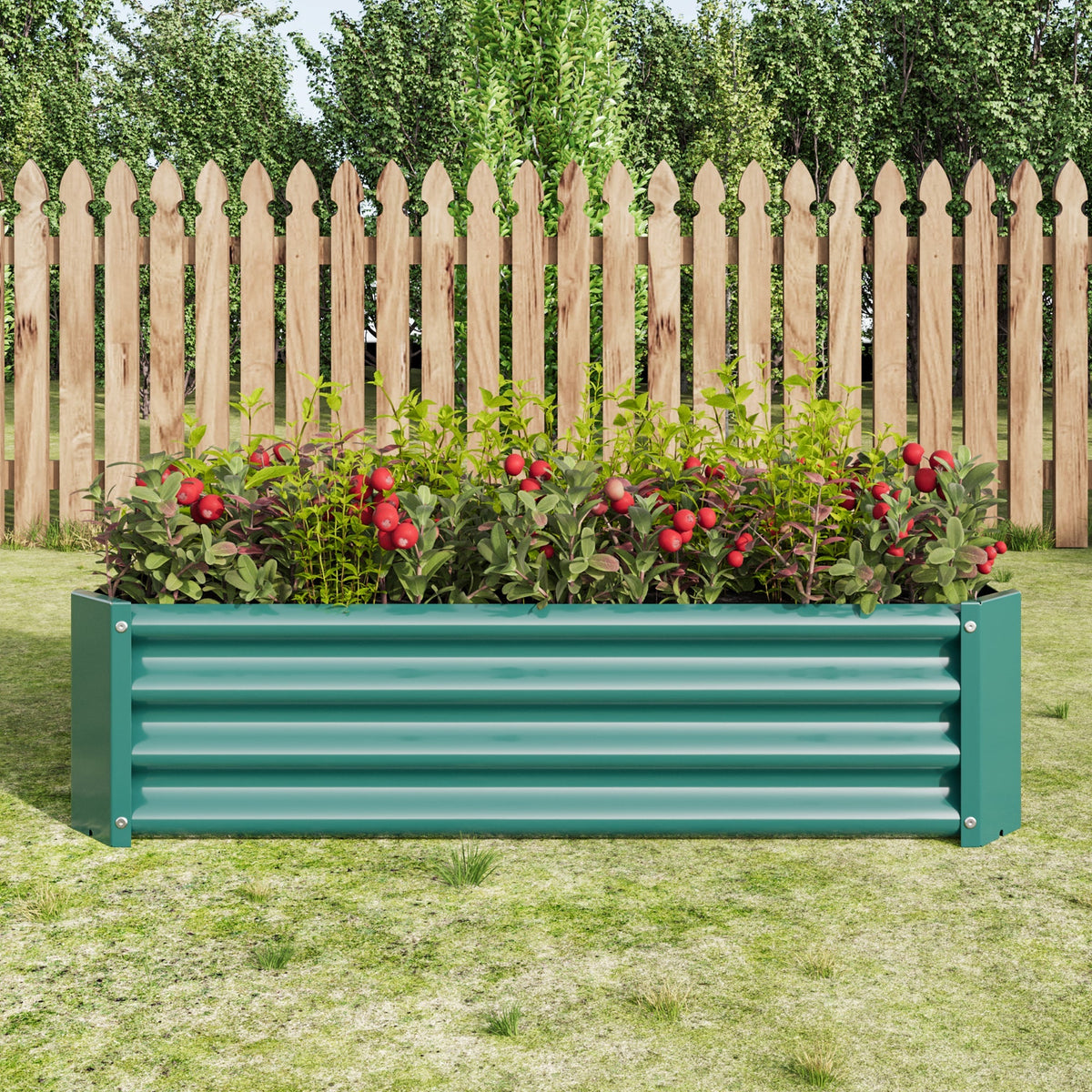 Green metal raised garden bed rectangle planter 4×2×1 ft with corrugated side panels on Tampa Home & Garden Store