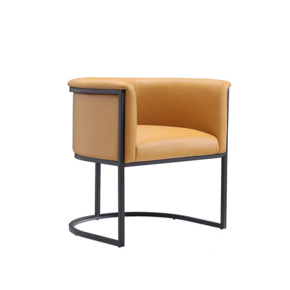 Cosmopolitan Dining Chair with geometric metal frame and caramel leather by HouseOfZazla on Tampa Home & Garden Store