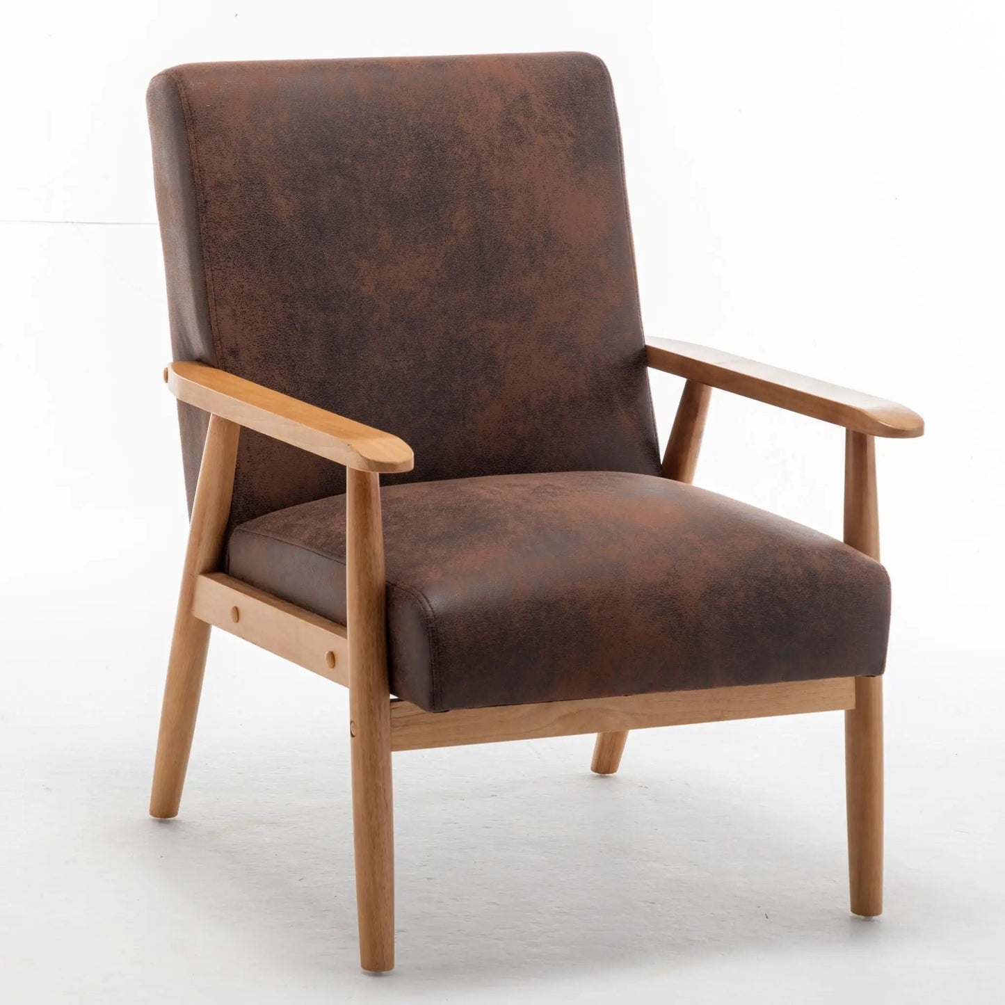 Brown Wide Arm Chair Solid Wood Frame Upholstery
