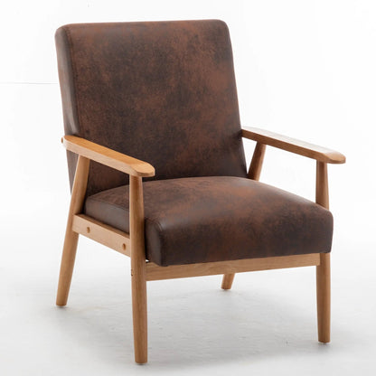 Brown Wide Arm Chair Solid Wood Frame Upholstery