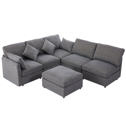 Modular U-shaped sectional sofa with ottoman, grey fabric, HouseOfZazla 2-piece set on Tampa Home & Garden Store