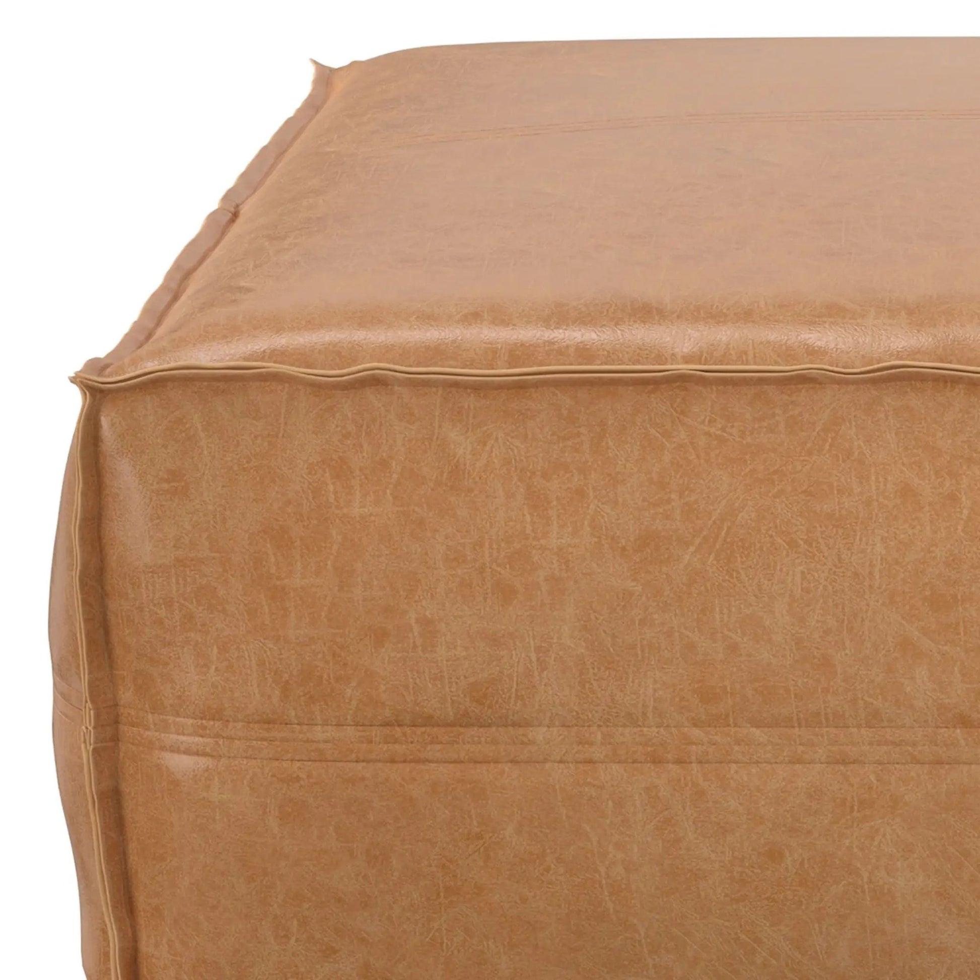 Brody large square coffee table pouf in tan leather with stitched edge by Unique Piece Furniture on Tampa Home & Garden Store