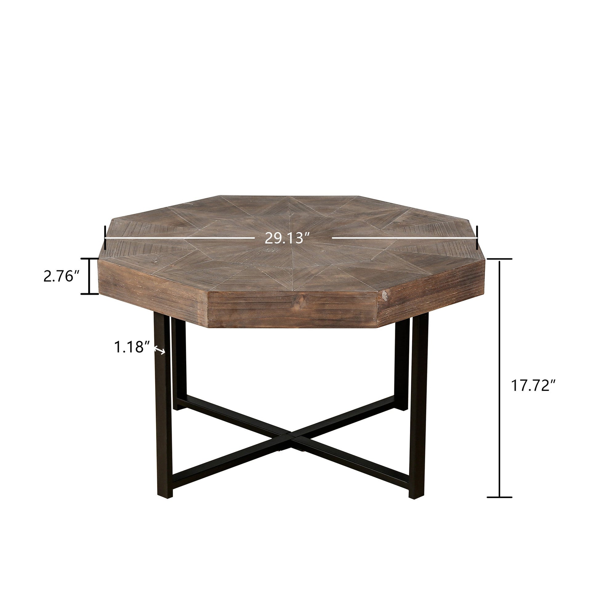 Wood Octagonal Patchwork Coffee Table by HouseOfZazla with patchwork wood top and black legs on Tampa Home & Garden Store