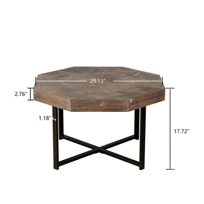 Wood Octagonal Patchwork Coffee Table by HouseOfZazla with patchwork wood top and black legs on Tampa Home & Garden Store