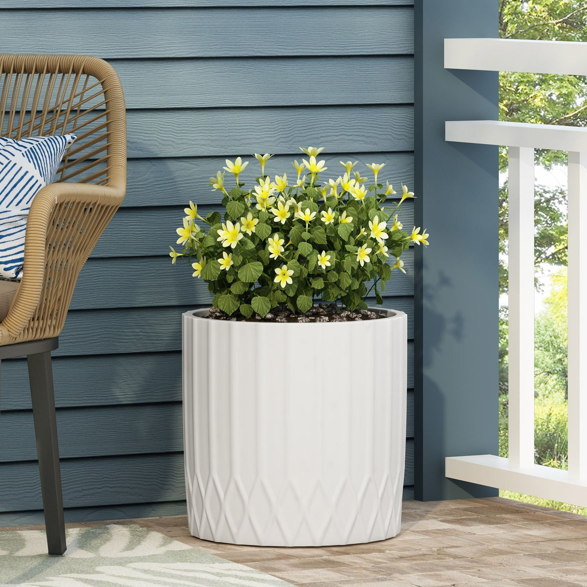 Planter with Subtle Pleated Design antique white by HouseOfZazla, ceramic outdoor planter on Tampa Home & Garden Store