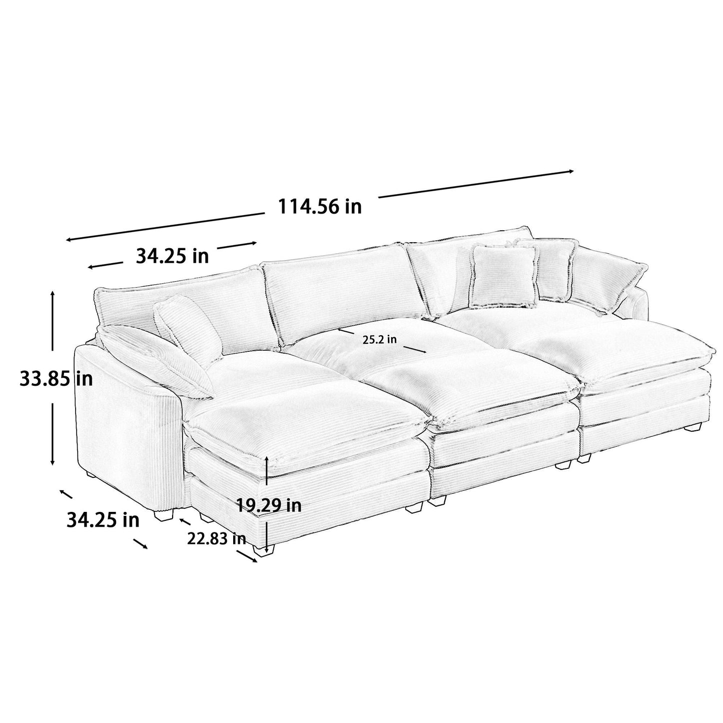Modern oversized modular sofa set with ottoman by HouseOfZazla, light beige fabric, 2-piece on Tampa Home & Garden Store