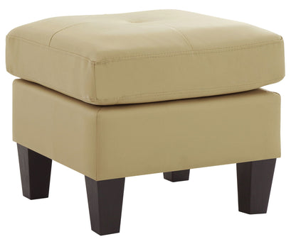 Upholstered ottoman beige faux leather with dark wood legs HouseOfZazla on Tampa Home & Garden Store