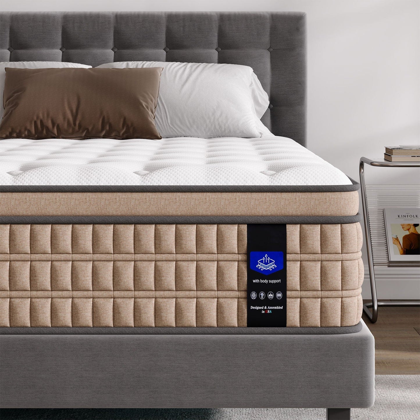 King 14in Hybrid Mattress by HouseOfZazla with gel memory foam and pocket springs on Tampa Home & Garden Store