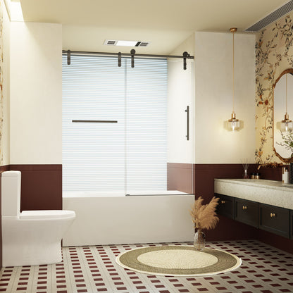 Frameless single sliding shower door with towel rail and handle in black hardware by HouseOfZazla on Tampa Home & Garden Store