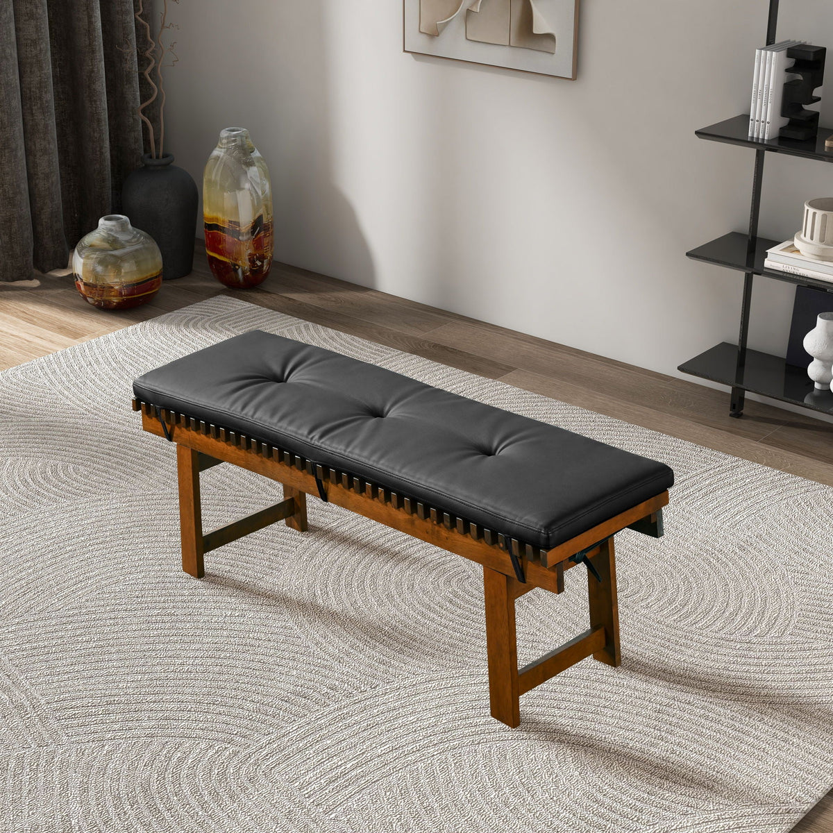 Lucia bench black upholstered with solid wood frame by HouseOfZazla on Tampa Home & Garden Store