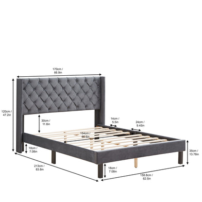 Velvet tufted gray upholstered bed with winged headboard, platform bed by HouseOfZazla on Tampa Home & Garden Store