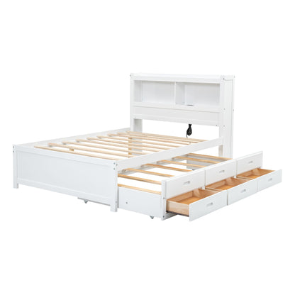 White full-size bed with trundle, shelves and USB ports, drawers HouseOfZazla on Tampa Home & Garden Store