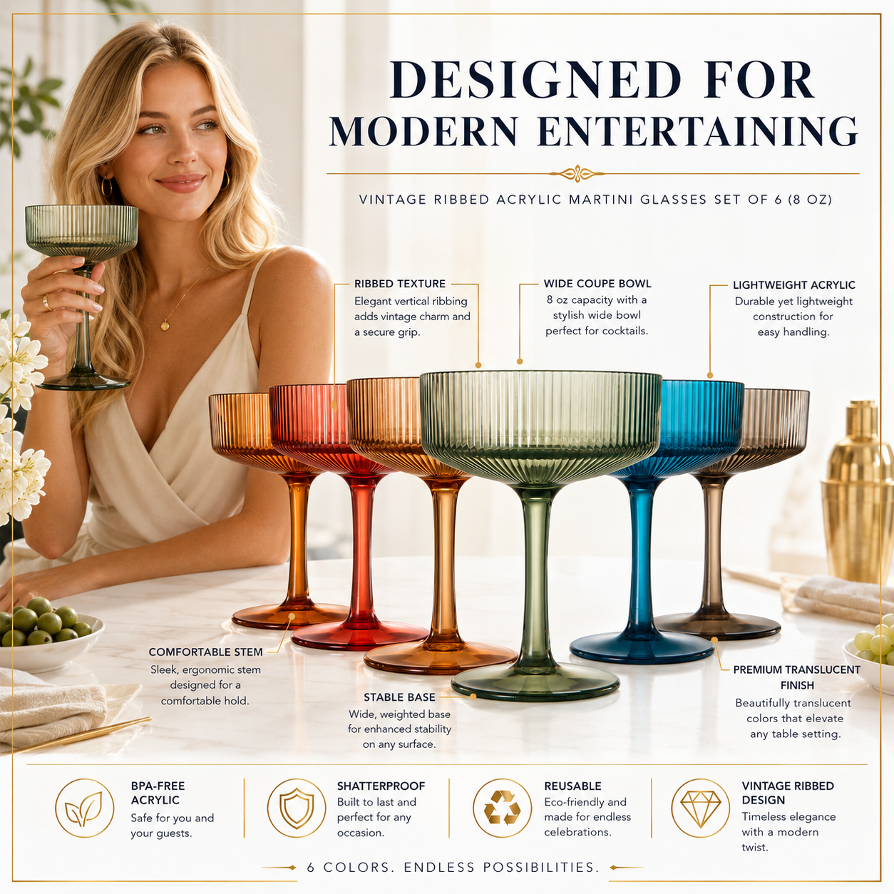 Set of 6 Unbreakable Acrylic Champagne Coupes