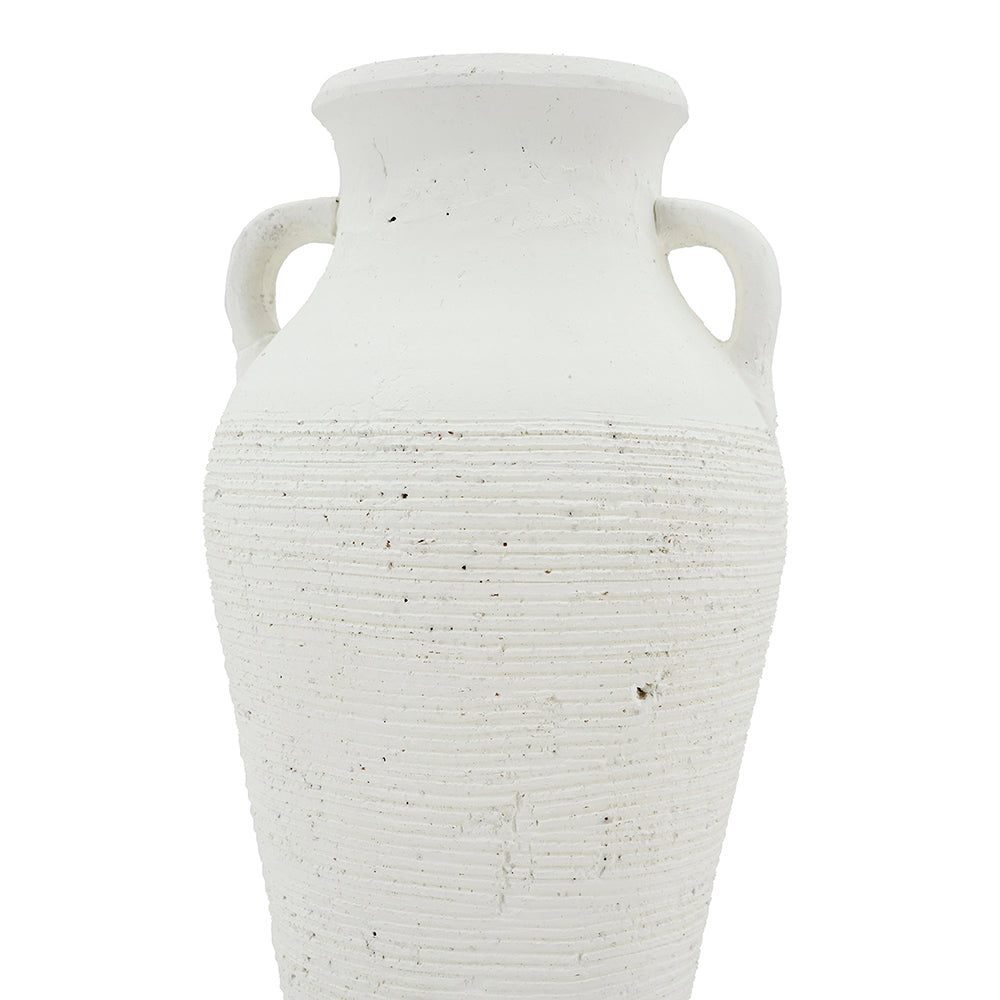Rustic white terracotta tall vase with ribbed texture and dual handles HouseOfZazla on Tampa Home & Garden Store