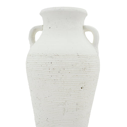 Rustic white terracotta tall vase with ribbed texture and dual handles HouseOfZazla on Tampa Home & Garden Store