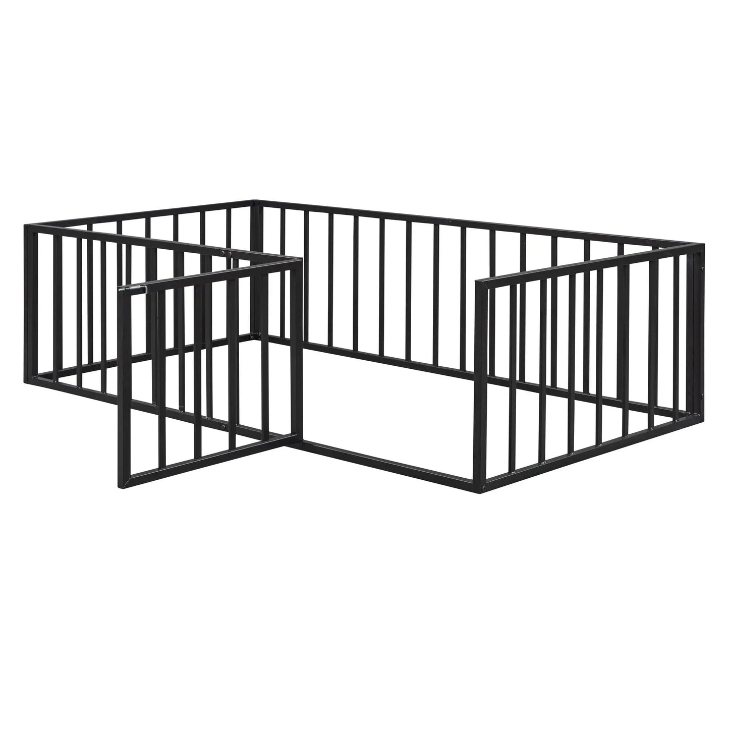 Black metal floor bed frame with built-in fence and door, Unique Piece Furniture on Tampa Home & Garden Store